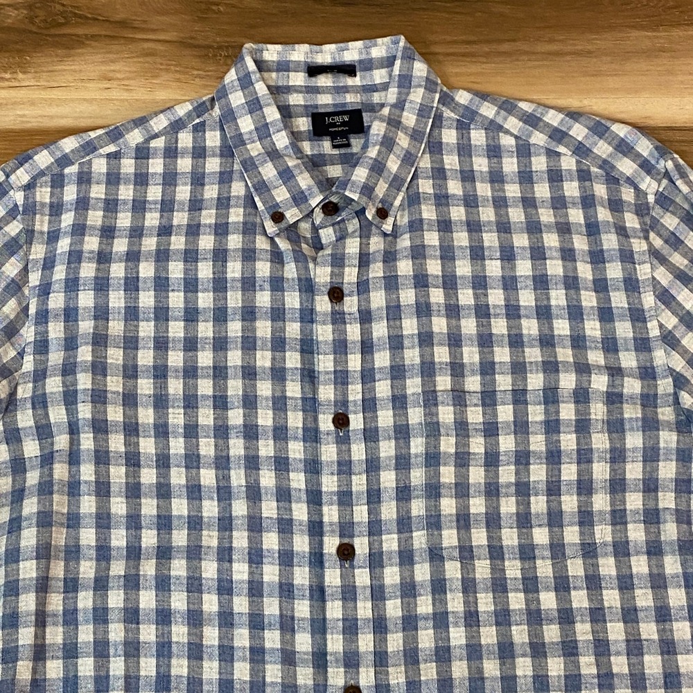 J.Crew Shirt Homespun Slim Fit Button Down Mens Large Blue Checkered Cotton‎